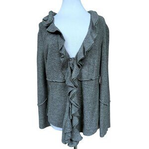 Eci Artsy Gray Felted Wool Ruffed Front Cardigan Jacket Outside Seams Sz XL
